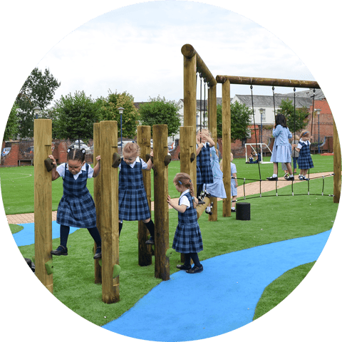 children playing on a trim trail
