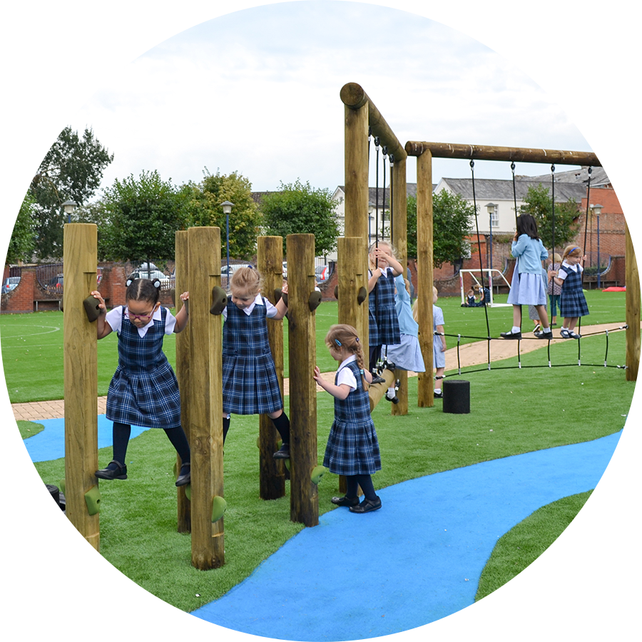 children playing on a trim trail